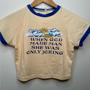 Cream and Blue Cropped Shirt